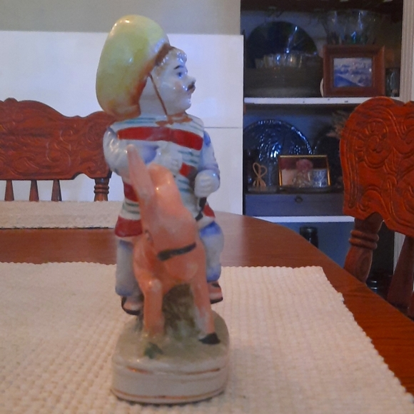 Rare Vintage Mexican Man on Donkey Gold Trimmed Base Marked Tajiya Made in Japan - Picture 4 of 4